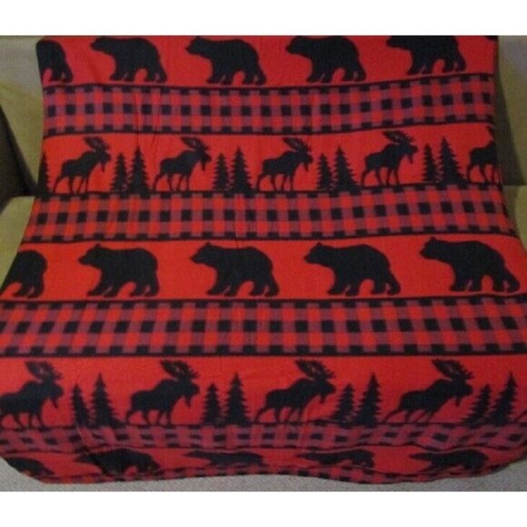 Unbranded Other - New Red Black Plaid Fleece Throw Gift Blanket Reversible Rustic Wall Decor Moose